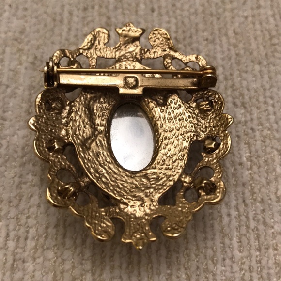 Gold and blue vintage oval-shaped brooch - Picture 4 of 6